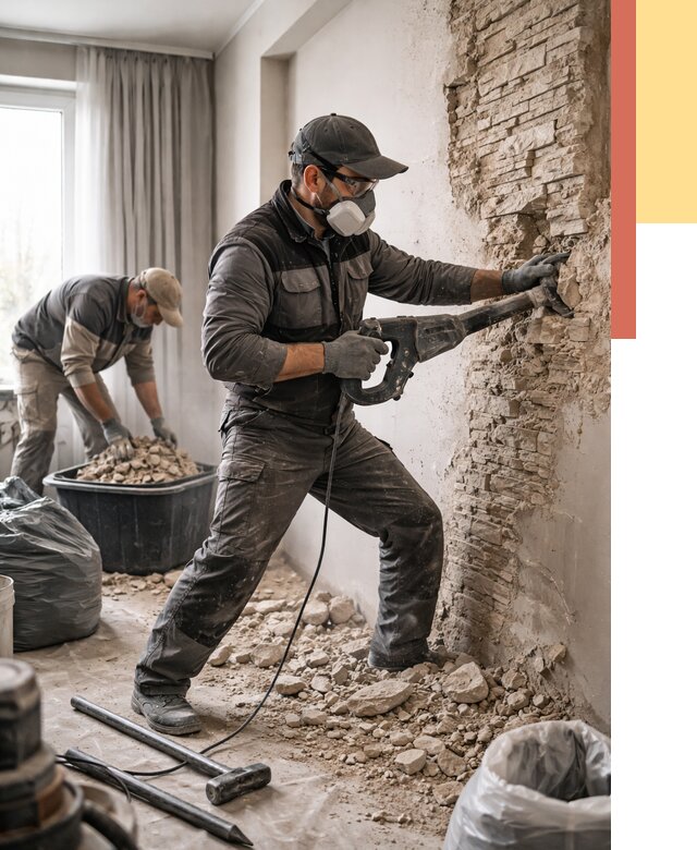 Демонтаж декоративного камня в Нововоронеже от 1467 руб/м² — быстро и недорого | ОТДЕЛОЧНИК-Нвв