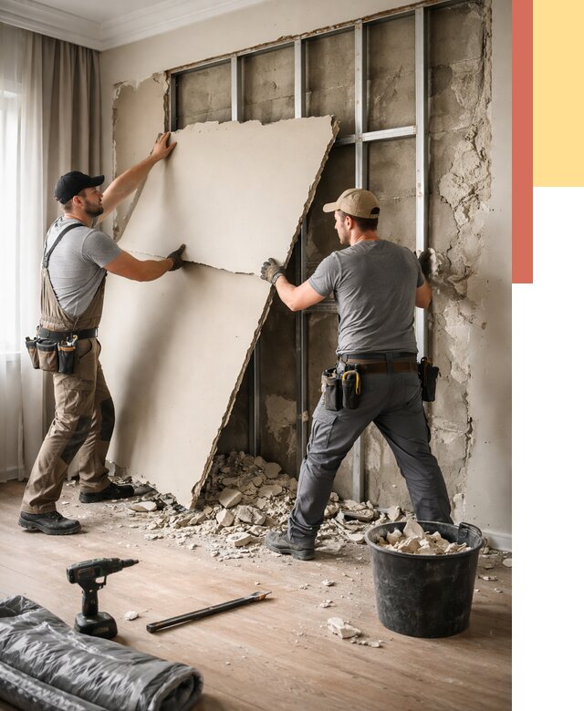 Демонтаж гипсокартона со стен в Нововоронеже от 354 руб. — услуги демонтажа | ОТДЕЛОЧНИК-Нвв