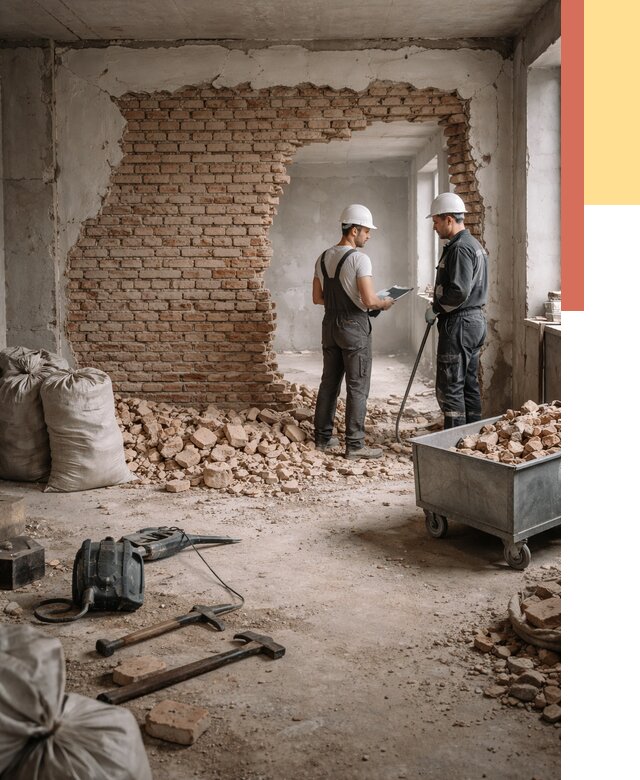 Демонтаж кирпичных стен в Нововоронеже от 4250 руб. — быстро, недорого, под ключ | ОТДЕЛОЧНИК-Нвв