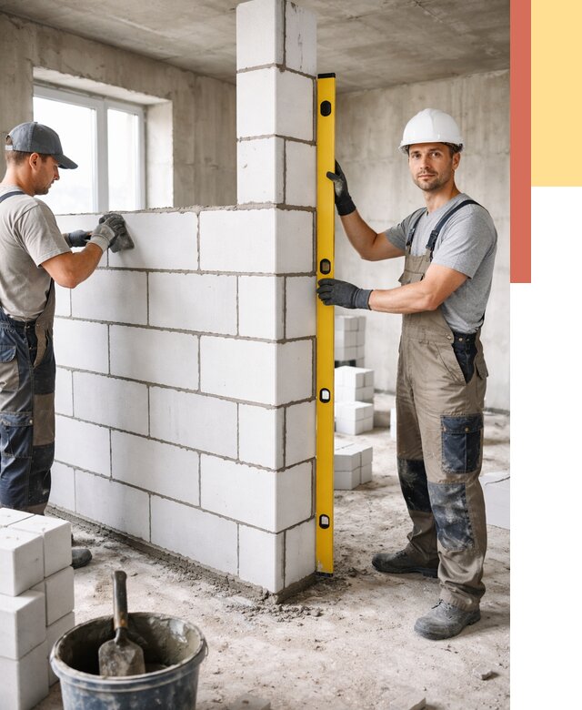 Кладка перегородок из пеноблока в Нововоронеже от 1822 руб. под ключ | ОТДЕЛОЧНИК-Нвв