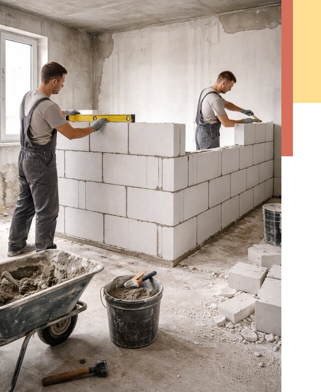 Кладка перегородок из ПГП в Нововоронеже от 2530 руб./м2 — монтаж и возведение под ключ | ОТДЕЛОЧНИК-Нвв