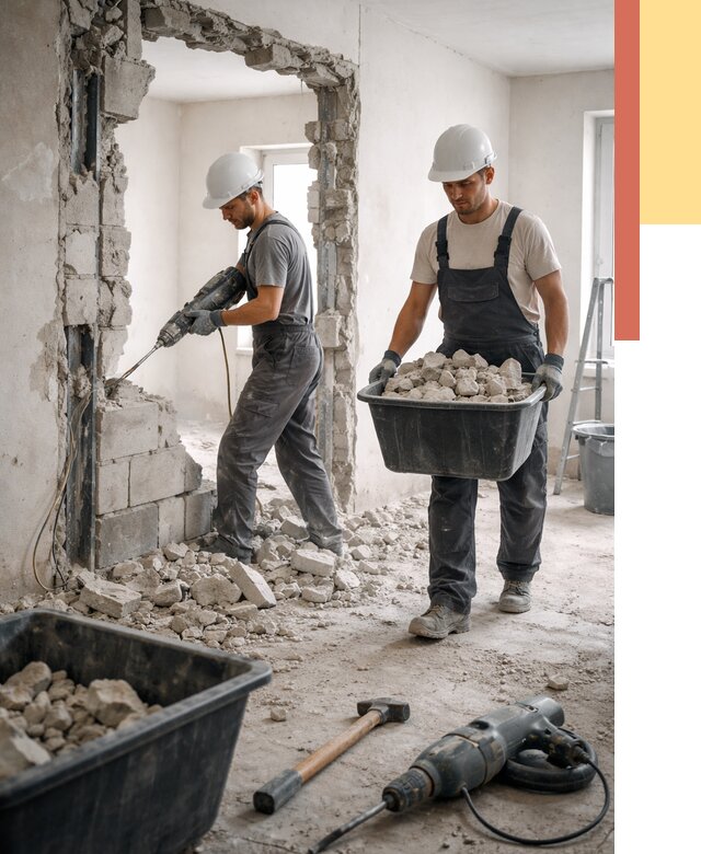 Демонтаж блоковых перегородок в Нововоронеже от 3795 руб. — быстро и недорого | ОТДЕЛОЧНИК-Нвв