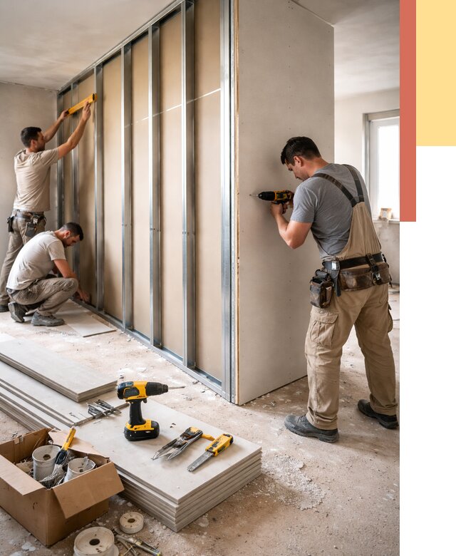 Монтаж однослойной перегородки из гипсокартона в Нововоронеже от 658 руб. | ОТДЕЛОЧНИК-Нвв