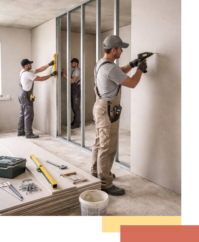 Однослойная перегородка из гипсокартона в Нововоронеже под ключ, монтаж и отделка