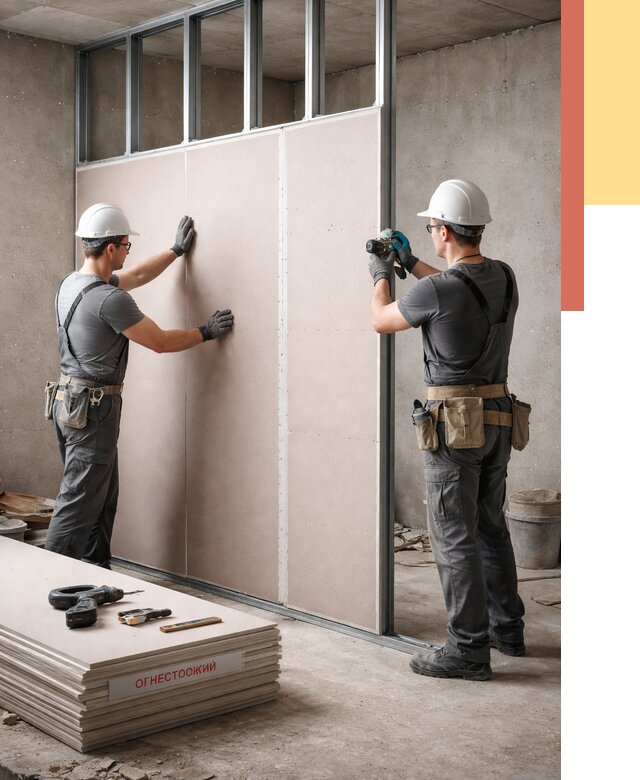 Перегородка из огнестойкого гипсокартона в Нововоронеже от 1872 руб. под ключ | ОТДЕЛОЧНИК-Нвв