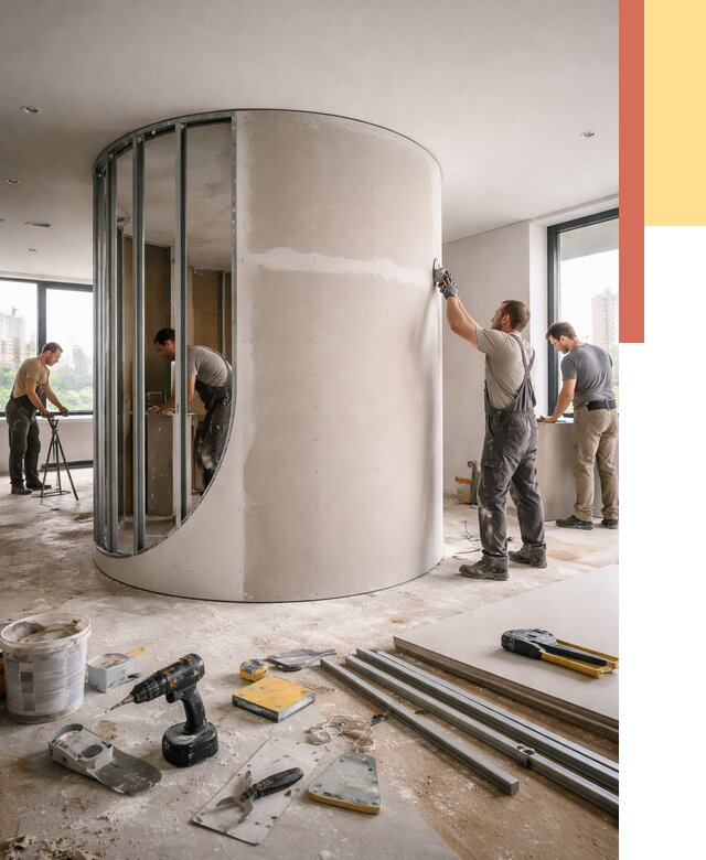 Радиусная перегородка из гипсокартона в Нововоронеже от 2935 руб. под ключ | ОТДЕЛОЧНИК-Нвв