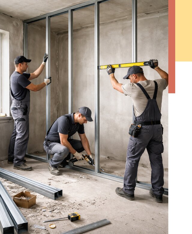 Монтаж каркаса перегородки из профиля в Нововоронеже от 759 руб. | ОТДЕЛОЧНИК-Нвв