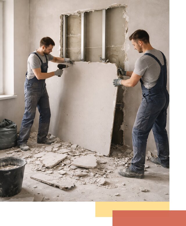 Демонтаж перегородки из гипсокартона в Нововоронеже быстрый и аккуратный