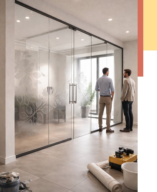 Стеклянные перегородки с рисунком в Нововоронеже от 12650 руб. монтаж и нанесение | ОТДЕЛОЧНИК-Нвв