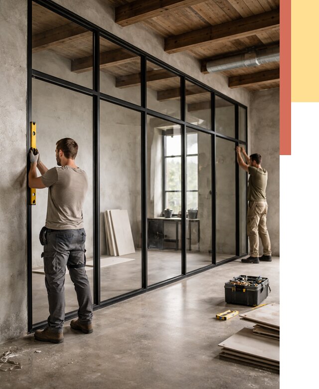 Стеклянные перегородки лофт в Нововоронеже от 10626 руб. под ключ | ОТДЕЛОЧНИК-Нвв