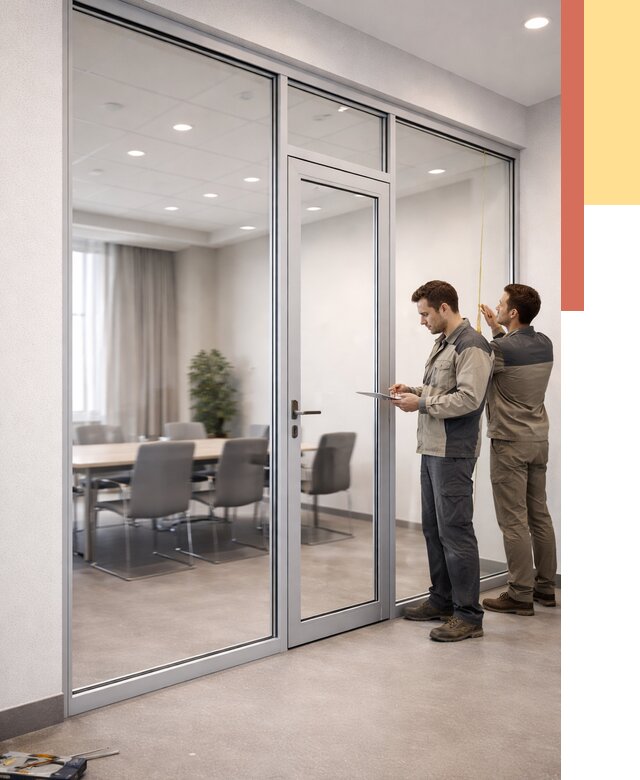 Установка и монтаж алюминиевых перегородок со стеклом в Нововоронеже от 8298 руб. | ОТДЕЛОЧНИК-Нвв