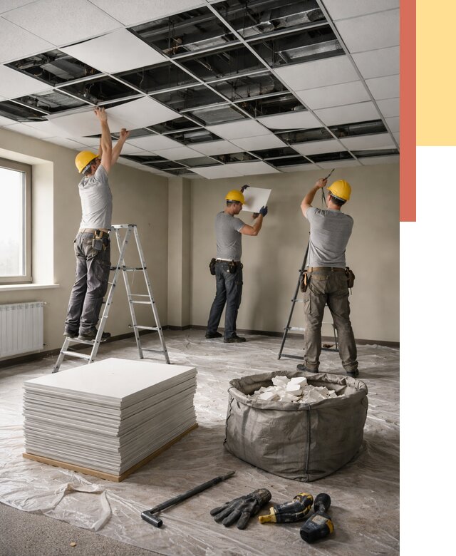 Демонтаж потолка Армстронг в Нововоронеже от 4554 руб. быстро и недорого | ОТДЕЛОЧНИК-Нвв