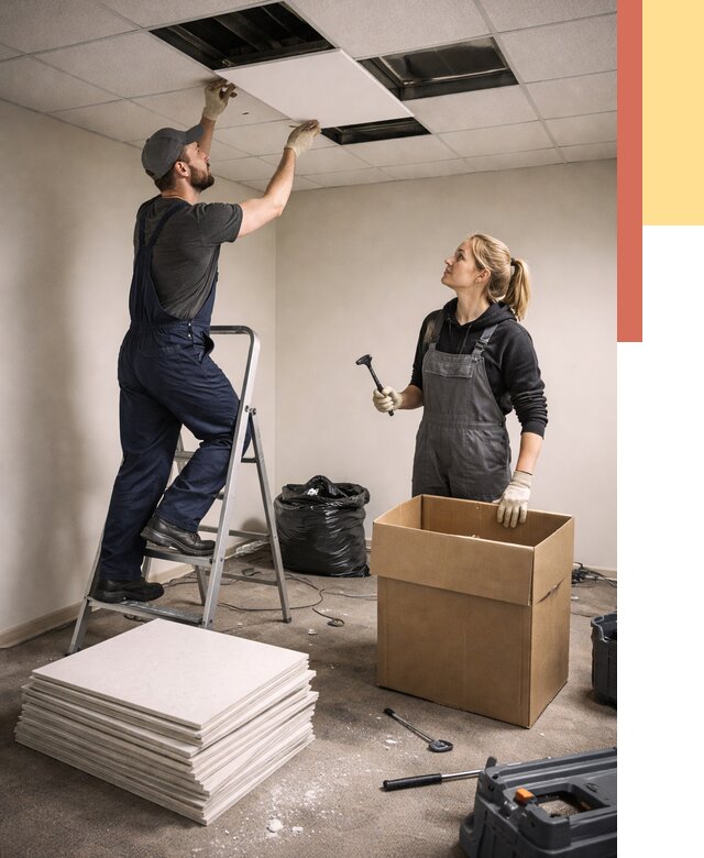 Демонтаж потолочной плитки в Нововоронеже от 4554 руб. быстро и недорого | ОТДЕЛОЧНИК-Нвв