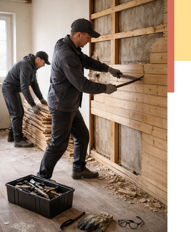 Демонтаж вагонки в Нововоронеже от 3846 руб/м2 — быстро и недорого | ОТДЕЛОЧНИК-Нвв