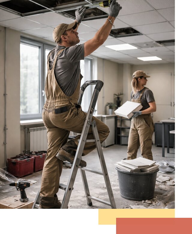 Ремонт потолка Армстронг и замена плит в Нововоронеже