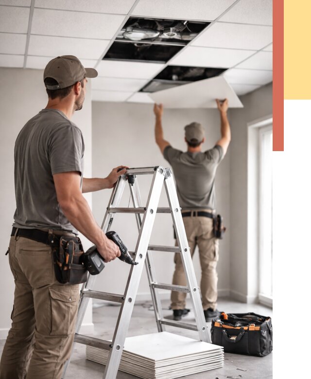 Обслуживание подвесного потолка в Нововоронеже от 3542 руб. — быстро и недорого | ОТДЕЛОЧНИК-Нвв