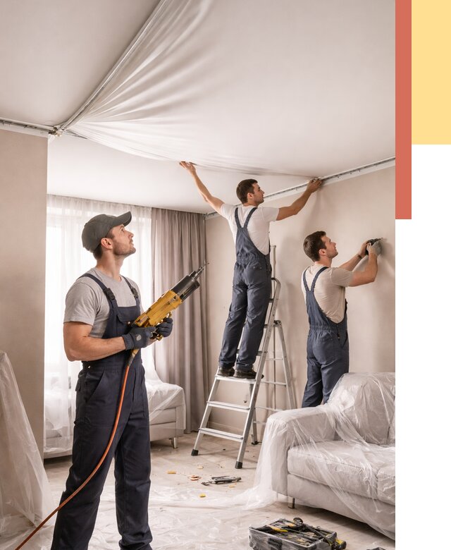 Установка натяжного потолка в Нововоронеже от 4554 руб. | Быстро и недорого — ОТДЕЛОЧНИК-Нвв