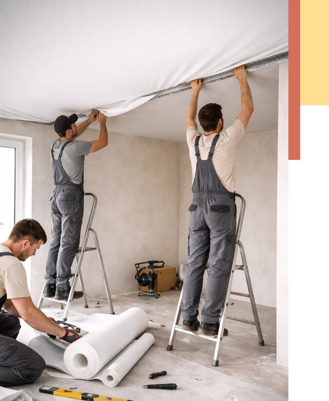 Монтаж тканевого натяжного потолка в Нововоронеже от 3542 руб. под ключ | ОТДЕЛОЧНИК-Нвв