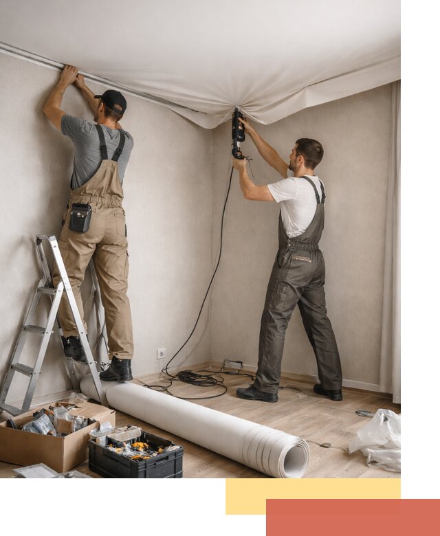 Монтаж цветного натяжного потолка в Нововоронеже за один день