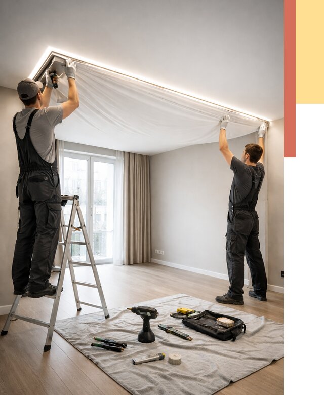 Монтаж парящего натяжного потолка в Нововоронеже от 4554 руб. быстро и недорого | ОТДЕЛОЧНИК-Нвв