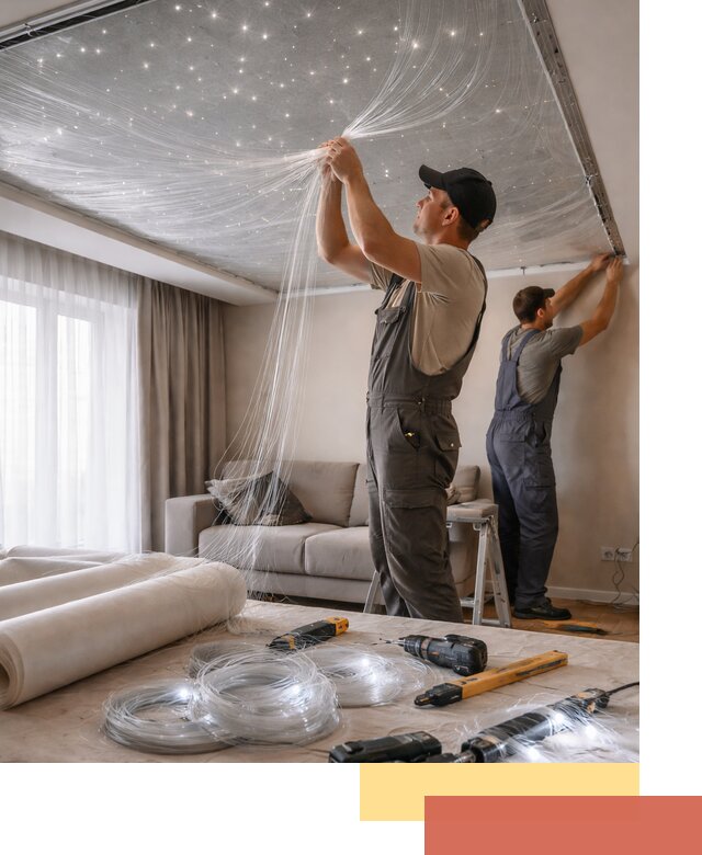 Монтаж натяжного потолка «Звездное небо» в Нововоронеже