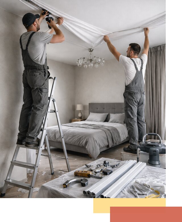 Монтаж натяжного потолка в спальне в Нововоронеже