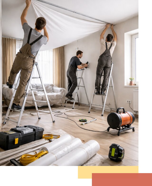 Монтаж натяжного потолка в гостиной в Нововоронеже