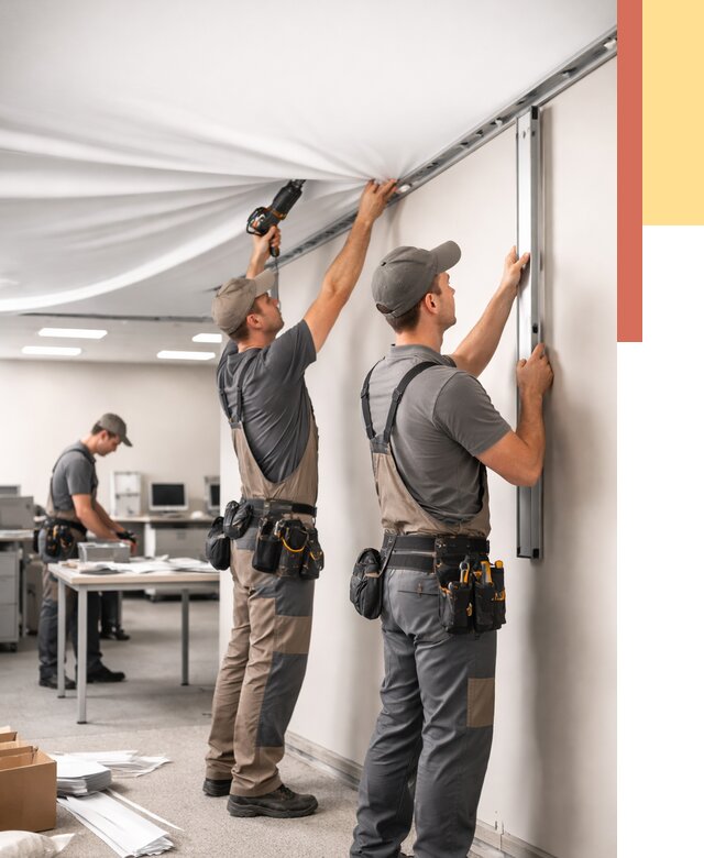 Монтаж натяжного потолка в офисе в Нововоронеже от 455 руб/м² — быстро и недорого | ОТДЕЛОЧНИК-Нвв