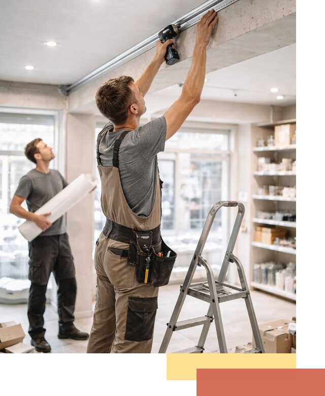 Монтаж натяжных потолков в магазине в Нововоронеже