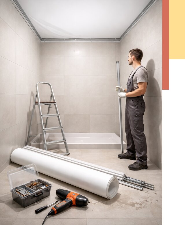 Монтаж натяжного потолка в санузле в Нововоронеже от 1872 руб. — ОТДЕЛОЧНИК-Нвв