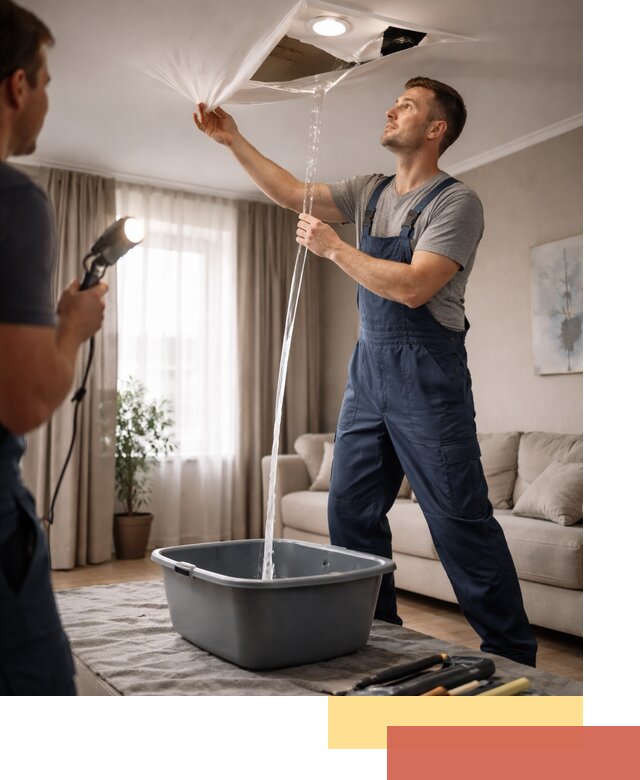 Слив воды с натяжного потолка в Нововоронеже быстро и аккуратно