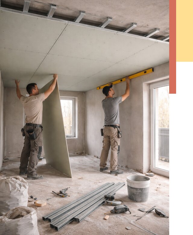 Одноуровневый потолок из гипсокартона в Нововоронеже от 759 руб. — монтаж под ключ | ОТДЕЛОЧНИК-Нвв