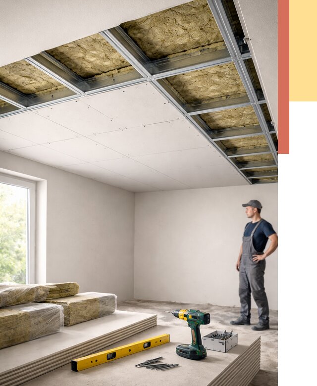 Звукоизоляция потолка ГКЛ в Нововоронеже от 961 руб. — монтаж под ключ | ОТДЕЛОЧНИК-Нвв