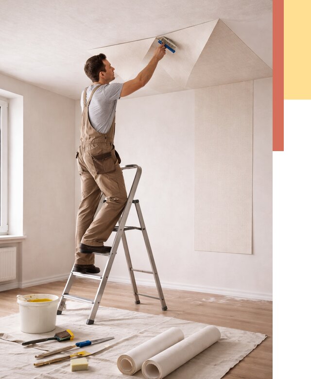 Поклейка обоев на потолок в Нововоронеже от 4554 руб. быстро и недорого | ОТДЕЛОЧНИК-Нвв