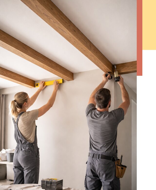 Монтаж декоративных балок на потолок в Нововоронеже от 4250 руб. — ОТДЕЛОЧНИК-Нвв